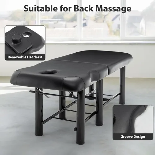 Miniatura 5 de Mesa de masaje profesional con respaldo, mesa de terapia física estacionaria de piel sintética, equipo de belleza de peluquería con marco de metal
