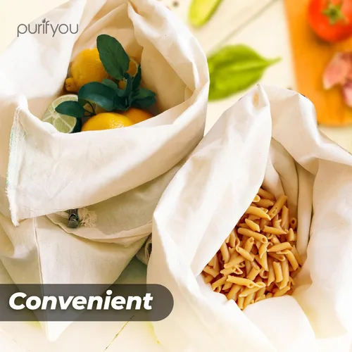 Miniatura 6 de purifyou Juego de 9 mini bolsas de lona de algodón orgánico reutilizables con cordón para comprar comestibles, productos secos, artículos esenciales