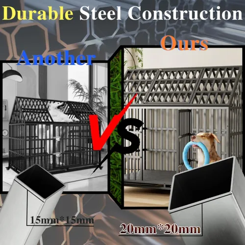 Miniatura 5 de Jaula grande para perros, jaula de hierro galvanizado resistente de 47 pulgadas para perros, muebles con puerta delantera, puerta superior y 4