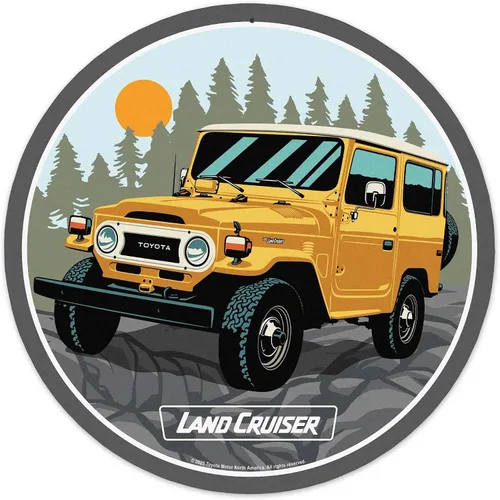 Miniatura 7 de Letrero redondo de metal para Toyota Land Cruiser Off-Road – Letrero retro de Toyota para garaje, tienda o cueva de hombre