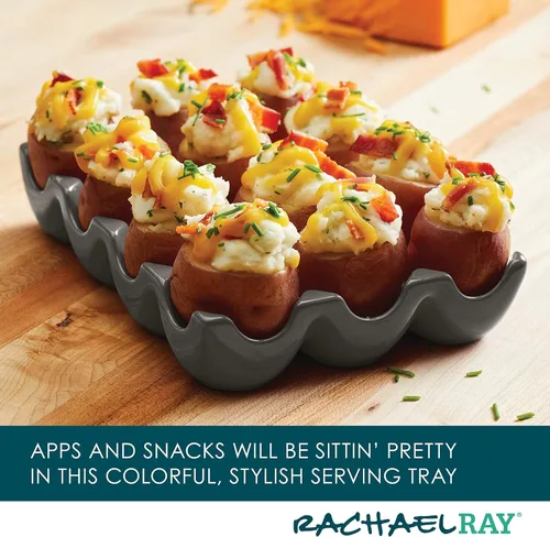 Miniatura 4 de Rachael Ray Bandeja/Soporte para huevos de cerámica de esmalte sólido, 12 tazas, gris oscuro