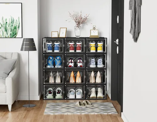 Miniatura 7 de SIMPDIY - Paquete de 12 cajas de almacenamiento de zapatos XL, organizador de zapatos para armario, cajas de almacenamiento de zapatos de plástico