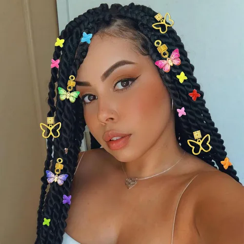 Miniatura 7 de 20 piezas de joyería para el cabello para trenzas, colgante de mariposa dorada, accesorios Dreaklock, tubo Loc, accesorios de trenza de cuentas