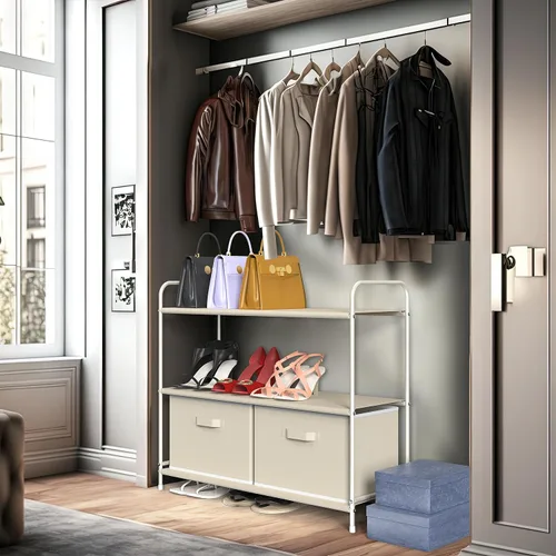Miniatura 2 de Simple Houseware Almacenamiento de armario de 3 niveles con 2 cajones, color beige