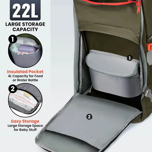 Miniatura 5 de WIPHA - Mochila para bebé, ergonómico, con toldo para el sol, mochila de senderismo con gran espacio de almacenamiento y bolsillo aislado, asiento