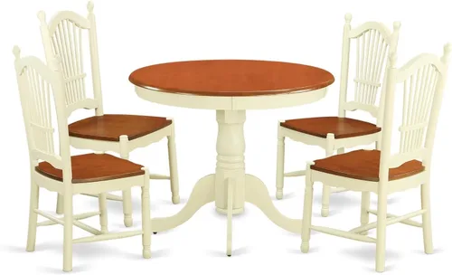 Miniatura 14 de East West Furniture ANDO3-BCH-W Juego de mesa de comedor de 3 piezas contiene una mesa redonda de madera con pedestal y 2 sillas de comedor