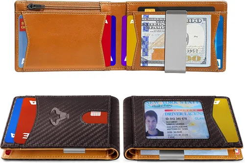 Miniatura 4 de Cartera Bulliant fina para hombre, cartera de piel para hombre con bolsillo delantero para tarjetas, 7 x 10 x 27cm (3" x 4.3"), 11 tarjetas+clip