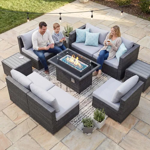 Miniatura 133 de NICESOUL Juego de muebles de patio para exteriores de 7 piezas con mesa para hoguera, gas natural y propano convertible, respaldo alto de 29.3