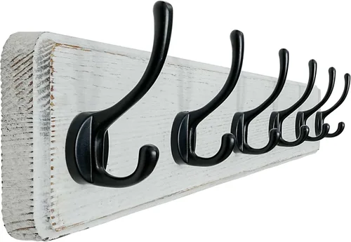 Miniatura 15 de Dseap Perchero de Pared: Moderno, Patentado, Resistente, 17.4" de Largo, Riel Colgador de Madera con 5 Ganchos Dobles para Abrigos de Invierno, Negro