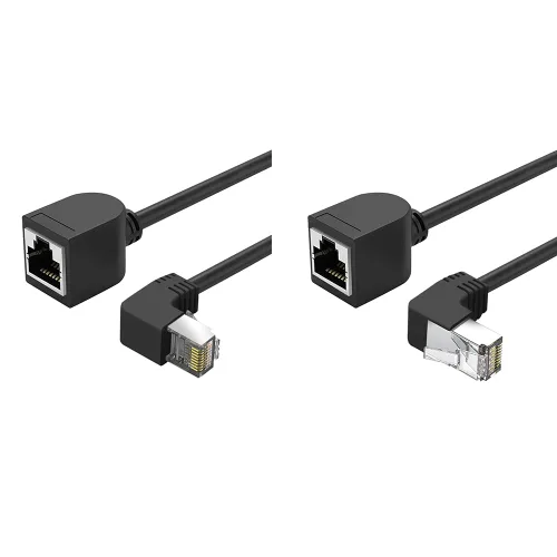 Miniatura 11 de Cable de extensión Ethernet CAT6, cables RJ45 de 90 grados blindados macho a hembra, ancho de banda de soporte de hasta 250 mhz, 1.6 pies, negro