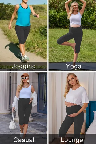 Miniatura 4 de Ekouaer Pantalones cortos de maternidad para mujer, pantalones capri de maternidad, pantalones cortos de yoga, pantalones cortos para embarazo