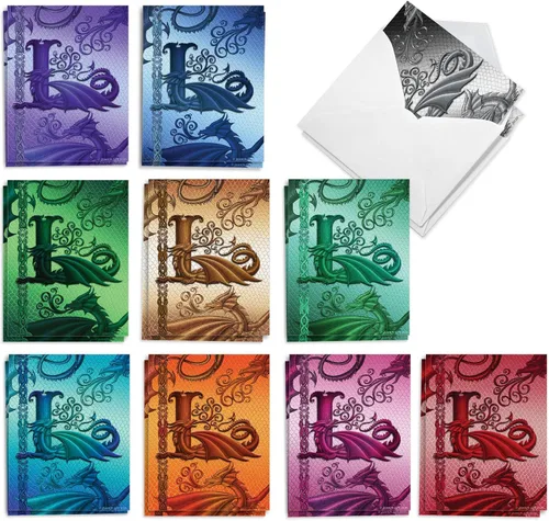 Miniatura 9 de The Best Card Company - 20 tarjetas de notas en blanco con monograma de colores surtidos, caja personal estacionaria a granel de 4 x 5.12 pulgadas