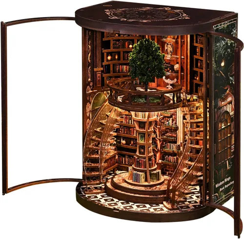 Miniatura 4 de Kit de rincón de libros para adultos y adolescentes – Biblioteca de casa en miniatura de bricolaje, biblioteca anillo de sabiduría rompecabezas