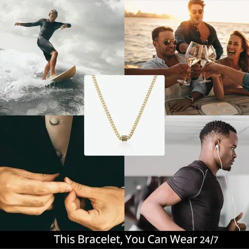 Miniatura 6 de Galis Classic Chains For Men - Cuban Link Chain with Small Bead Pendant, Diamond-Cut Stainless Steel, Waterproof Silver Plated Men's Necklace, Gold