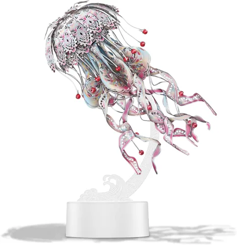 Miniatura 11 de Piececool Rompecabezas de metal 3D para adultos – Luz nocturna de medusas de organismo marino con enchufe USB, pasatiempos, manualidades, arte