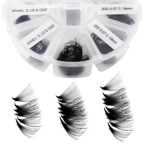 Miniatura 11 de Extensiones de pestañas postizas de volumen 10D Marrón Abanicos prefabricados 500 PIEZAS 0.07mm 9-16mm Mezclado C/D Rizo Varilla corta Extensiones