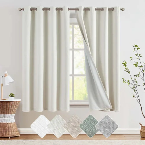 jinchan Cortinas 100% opacas para dormitorio, sala de estar, cortinas opacas de lino de 63 pulgadas de largo, cortinas de oscurecimiento de