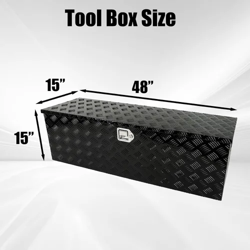 Miniatura 2 de confote Caja de herramientas de 20 pulgadas con rayas de aluminio plateado para cama de camioneta pickup, remolque RV, organizador de almacenamiento