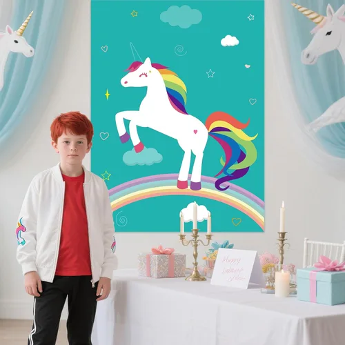 Miniatura 6 de PLULON Pin The Horn On The Unicorn para juegos de fiesta de cumpleaños infantiles, suministros de fiesta de unicornio, regalos de decoración