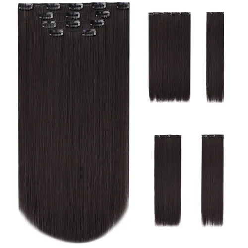 Miniatura 31 de SYXLCYGG Extensiones de cabello negro lacio, 4 piezas, extensiones de cabello con clip de 22 pulgadas, 5.5 onzas, pieza de cabello sintético