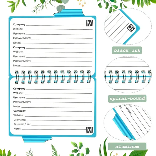 Miniatura 3 de Zonon Cuaderno organizador de contraseñas portátil de 2 piezas con bolígrafo, mandala encuadernado en espiral (amarillo claro, azul claro)