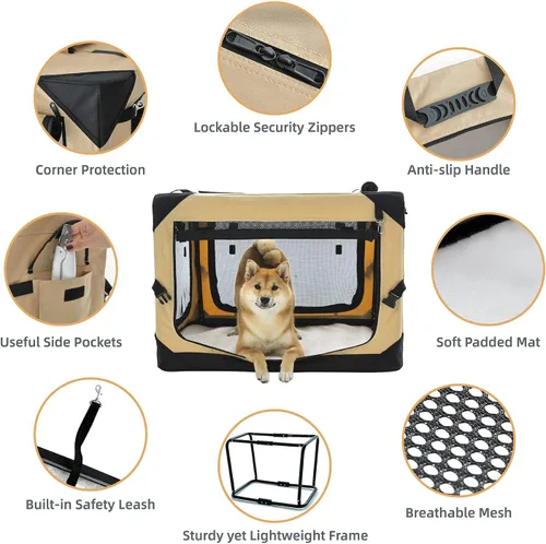Miniatura 2 de Pettycare Jaula plegable de 26 pulgadas para perros medianos, perrera plegable suave de 4 puertas con ventanas de malla a prueba de mordidas, jaula