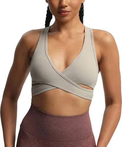 Aoxjox Sujetadores deportivos de entrenamiento para mujer, sin espalda, Viviana, brasier de malla acolchada, camiseta corta sin mangas para yoga