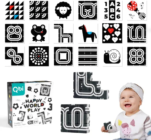 QBI Juguetes magnéticos para bebés de 0 a 6 a 12 meses, tarjetas de bebé en blanco y negro, juguetes para recién nacidos, tarjetas de alto contraste