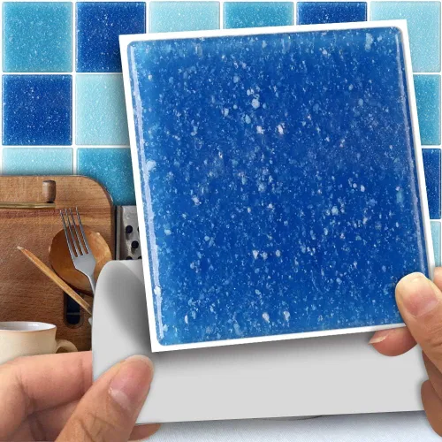 Miniatura 27 de Alwayspon 25 calcomanías autoadhesivas para azulejos de pared, a prueba de agua, para cocina, baño, 6 x 6 pulgadas Piedra beige