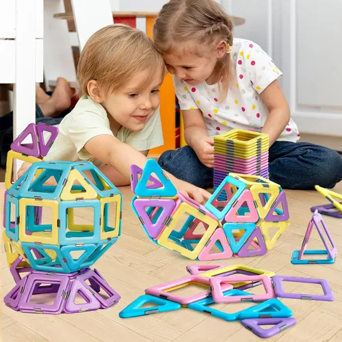 Miniatura 6 de TOKBLOK Juego de Azulejos Magnéticos Pastel - 40 Piezas Bloques de Construcción STEM para Niños de 3 a 8 Años, Juguete Creativo y Educativo