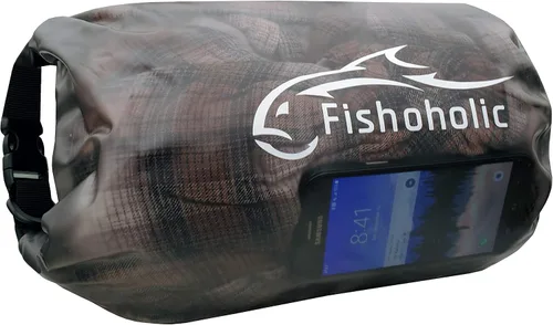 Fishoholic Bolsa seca – Bolsas de equipo impermeables – Broche a prueba de fallas – Hecho resistente y duradero para kayak, barco, pesca, Semi claro