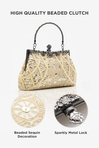 Miniatura 2 de BABEYOND Bolsos de mano de noche para mujer accesorios de los años 20 para mujer bolso de noche Gatsby vintage con cuentas de lentejuelas y perlas