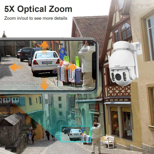 Miniatura 3 de Cámara IP de seguridad PTZ con zoom óptico de 5MP 5X, WiFi 2.4GHz 5GHz Movimiento Auto Tracking Pan Tilt Dome Cámara, detección de movimiento sirena