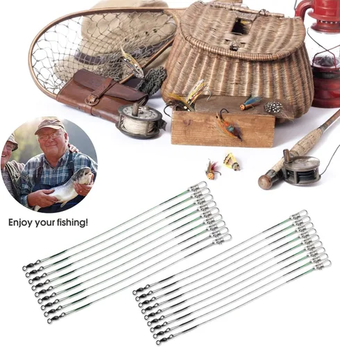 Miniatura 5 de Líderes de pesca de acero inoxidable, línea líder de pesca con giratorios y clips para agua salada y agua dulce, 31 libras por pieza, 6 pulgadas, 7