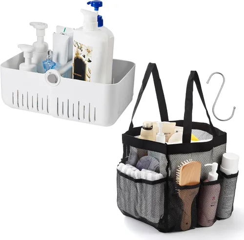 Organizador de ducha portátil con asa, organizador de ducha de plástico para dormitorio y ducha de malla para dormitorio universitario, baño, playa,