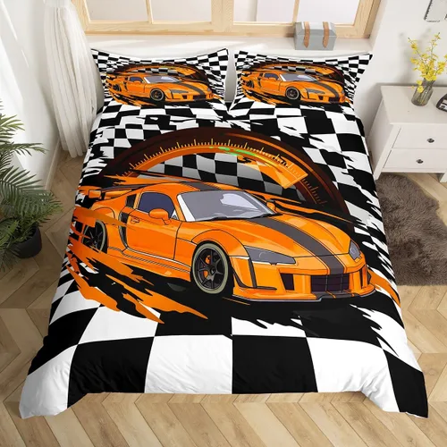 Miniatura 7 de Erosebridal Juego de ropa de cama de coche deportivo verde para niños, tamaño individual, funda de edredón de autos de carreras para niños