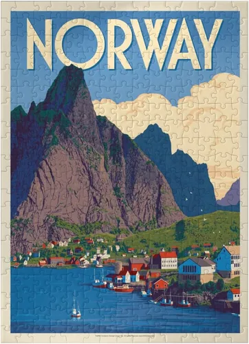 Miniatura 7 de MyPuzzle Norway: The Land of Fjords, póster vintage, rompecabezas prémium de 100 piezas para adultos