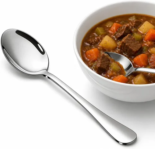 Miniatura 13 de Juego de tenedores y cucharas, 6 piezas de tenedores para ensalada de 6.7" y 6 piezas de cucharas para sopa de 6.7", juego de cubiertos de acero
