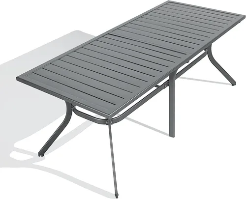 PURPLE LEAF - Mesa de comedor al aire libre de aluminio para 6-8 personas con pies ajustables en altura y superficie acanalada, mesa grande