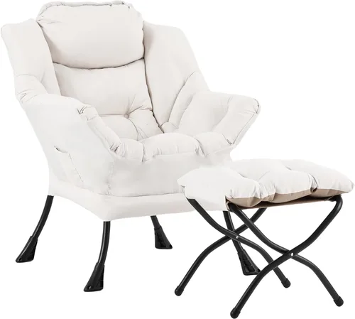 LITA - Silla perezosa con otomana, sofá tapizado de ocio moderno de acento, silla de lectura contemporánea de salón con reposabrazos y bolsillo