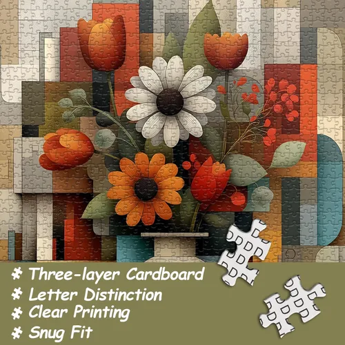 Miniatura 5 de Rompecabezas de flores para adultos de 1000 piezas, rompecabezas únicos de plantas florales, rompecabezas de flores con fondo geométrico, hermosa