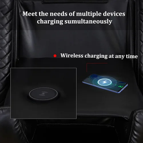 Miniatura 5 de Juego de 3 piezas para sala de estar, sofá reclinable eléctrico de cuero con puertos USB, iluminación LED y portavasos, asientos de cine en casa