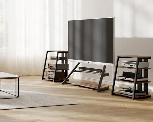 Miniatura 6 de FITUEYES Soporte esquinero de TV de diseño para TV de 75 a 100 pulgadas con gabinete multimedia AV de 4 niveles, soporte de TV de piso con estantes