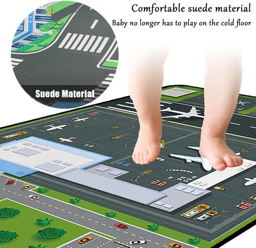 Miniatura 4 de Tapete grande de juego para el aeropuerto para jugar con autos pequeños, alfombra educativa de tráfico por carretera, divertida alfombra