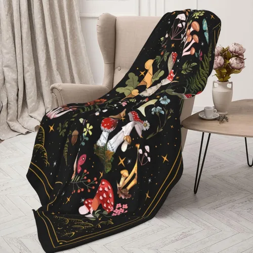 Miniatura 4 de Bonita manta estética de hongos, regalos de bruja para mujeres, regalos góticos, suave y acogedora manta de felpa con polilla cálida para mujeres