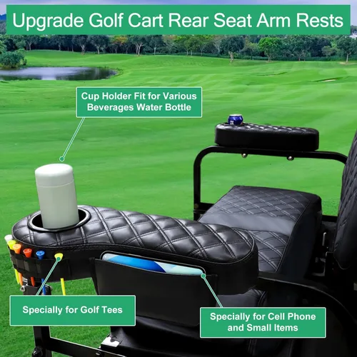 Miniatura 3 de MOSNAI Golf Cart Armrest with Cup Holder for Club Car EZGO Yamaha Rear Seat 1-Inch Square Tube, Upgrade Golf Cart Armrest with Phone Storage Pouch