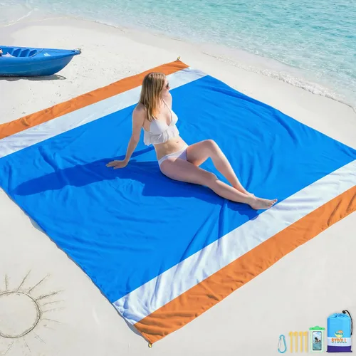 Miniatura 18 de BYDOLL Manta de playa impermeable a prueba de arena, grande sin arena, 78 x 81 pulgadas, 10 x 9 pies, manta ligera de gran tamaño sin arena, manta
