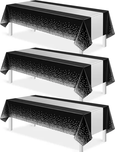 Miniatura 11 de MASHAN 1 mantel negro y azul para decoración de fiesta, mantel de plástico negro impreso azul, funda rectangular desechable para cumpleaños, boda