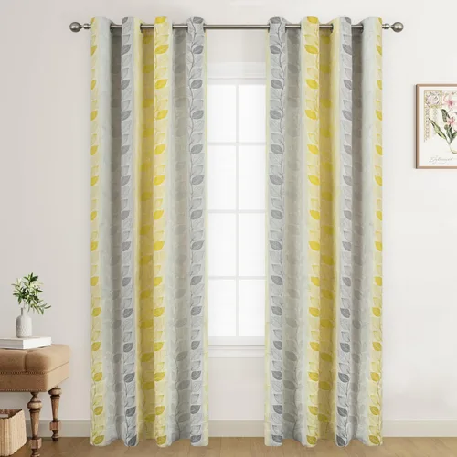 Miniatura 10 de VOGOL - Cortinas de 2 paneles con ramas bordadas de lino sintético con ojales, cortinas para dormitorio/sala de estar, paneles de tratamiento