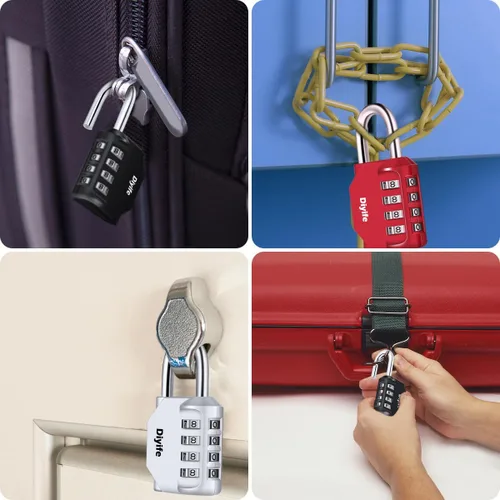 Miniatura 7 de Diyife - Paquete de 3 candados combinados de 4 dígitos, cerradura de combinación para exteriores, impermeable, cierre de combinación de metal y Negro